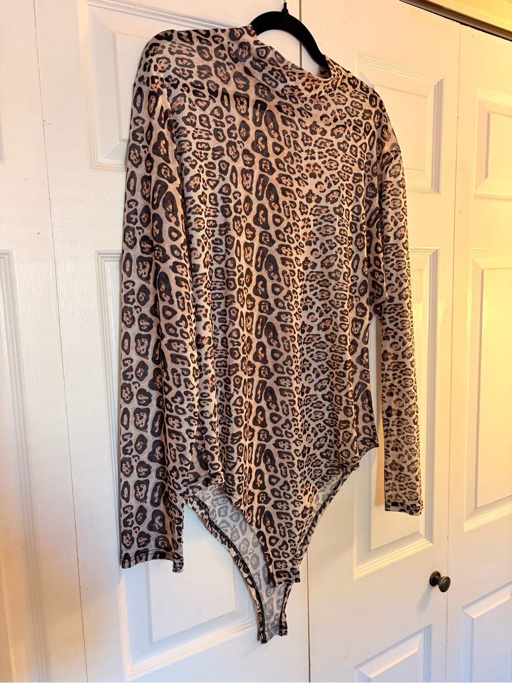 Leopard Print Long Sleeve Bodysuit in Brown/Nude